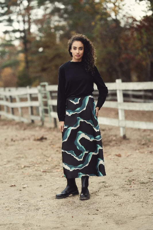 Printed Satin Slip Skirt-Aqua Lightening linen skirt breathable