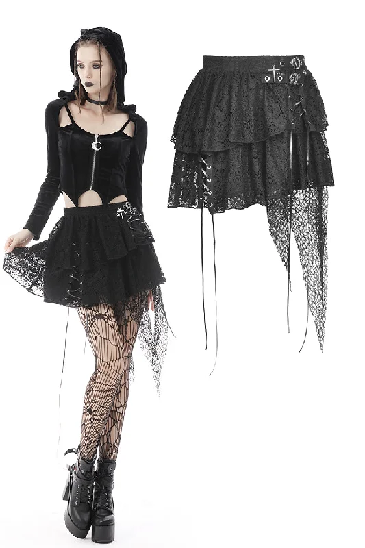 Punk lace irregular mini skirt KW212 velvet skirt plush