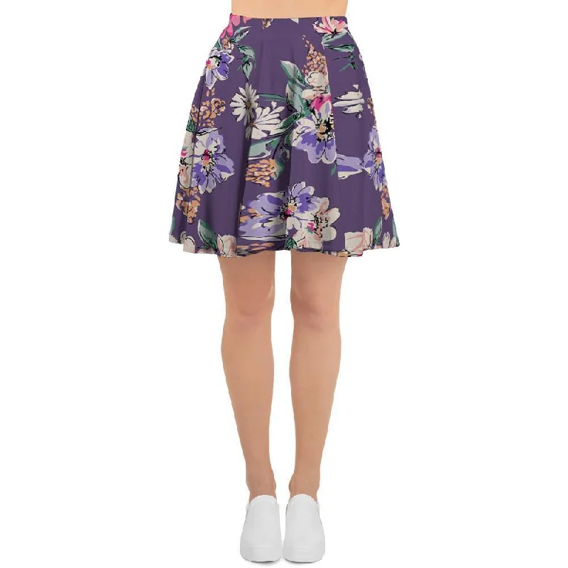 Purple Floral Print Women's Skirt leather skirt bold