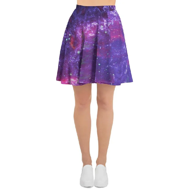 Purple Nebula Galaxy Space Women's Skirt button skirt front