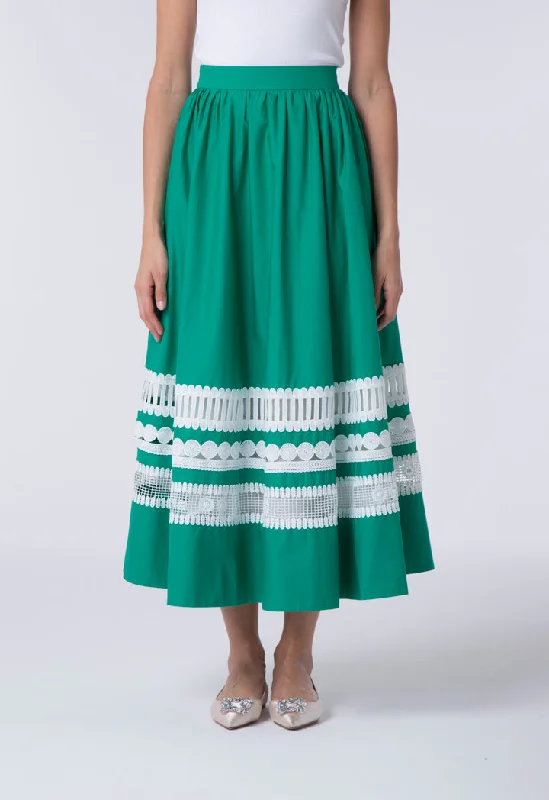 Schiffli Trim Maxi Skirt wool skirt warm