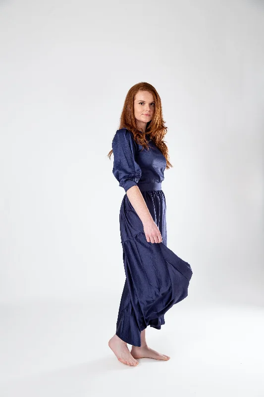 Silk Tie Skirt- French Blue a-line skirt cut