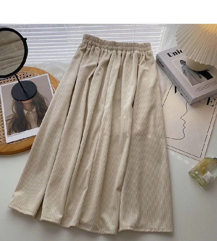 Simple high waist corduroy A-shaped medium length skirt  5784 slim fit skirt