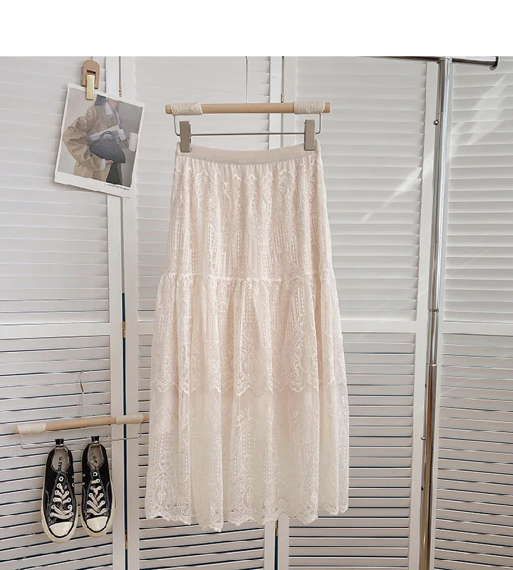 Slim and fairy, versatile, elastic waist, medium and long skirt  5797 midi skirt versatile