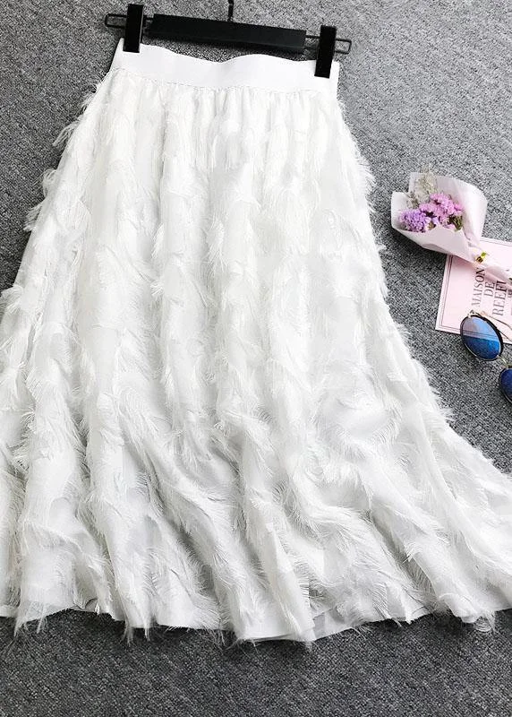 Solid Color Feather Fringed High Waist Long Skirts velvet skirt plush