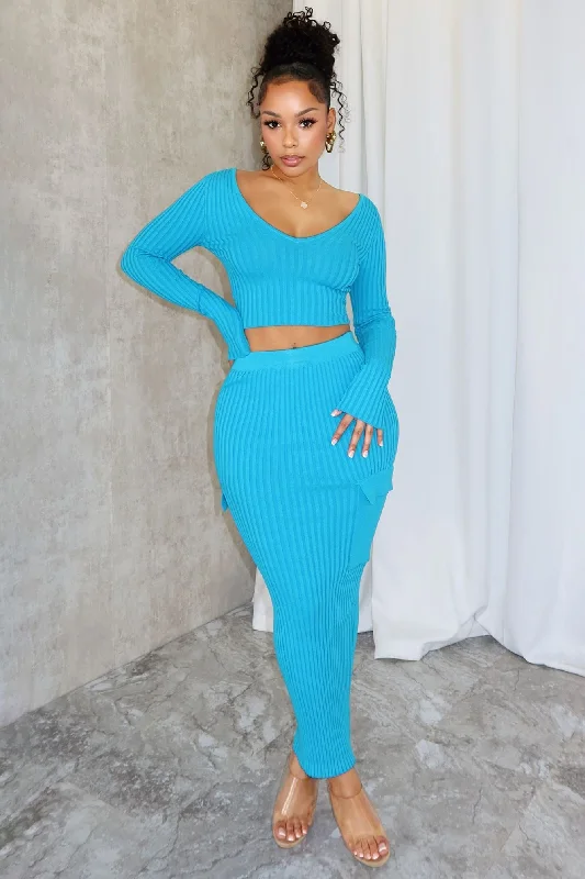 Sweet Sweater Knit Top & Midi Skirt SET corduroy skirt durable