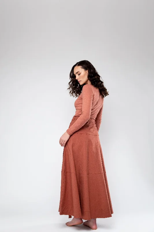 Frayed Skirt- Teracotta silk skirt lustrous