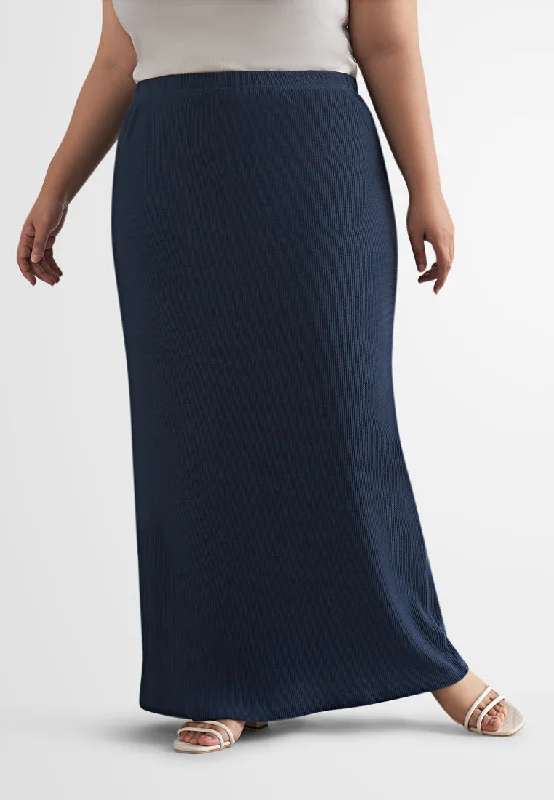 Warina Waffle Straight Cut Skirt - Dark Blue boho skirt vibe