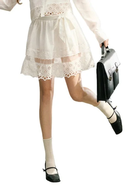 White Lace Trim Mini Skirt linen skirt breathable