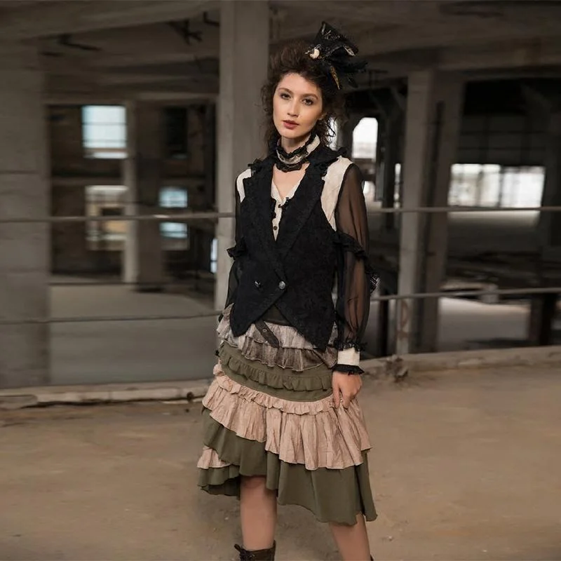 Women's Multicolored Multilayered Steampunk Skirt lace skirt feminine