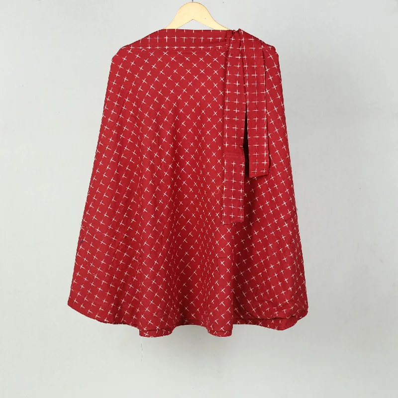 Red - Wrap Around Cotton Pochampally Ikat Skirt 02 chiffon skirt airy