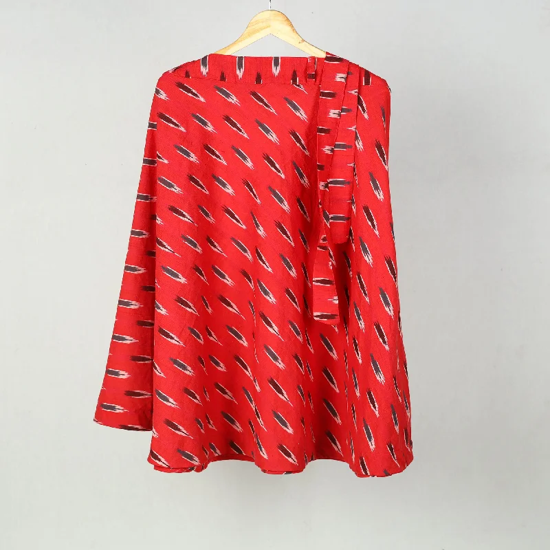 Red - Wrap Around Cotton Pochampally Ikat Skirt 03 wrap skirt elegant