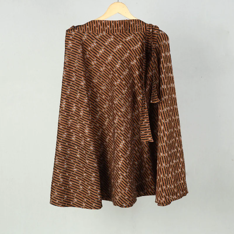 Brown - Wrap Around Cotton Pochampally Ikat Skirt 07 silk skirt sleek